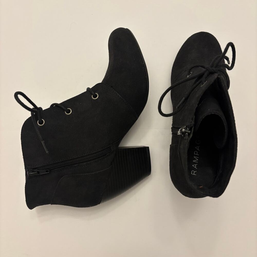 Rampage Ram Tashil Womens 10M Black Lace Up Ankle Boots Block Heel Side Zip
